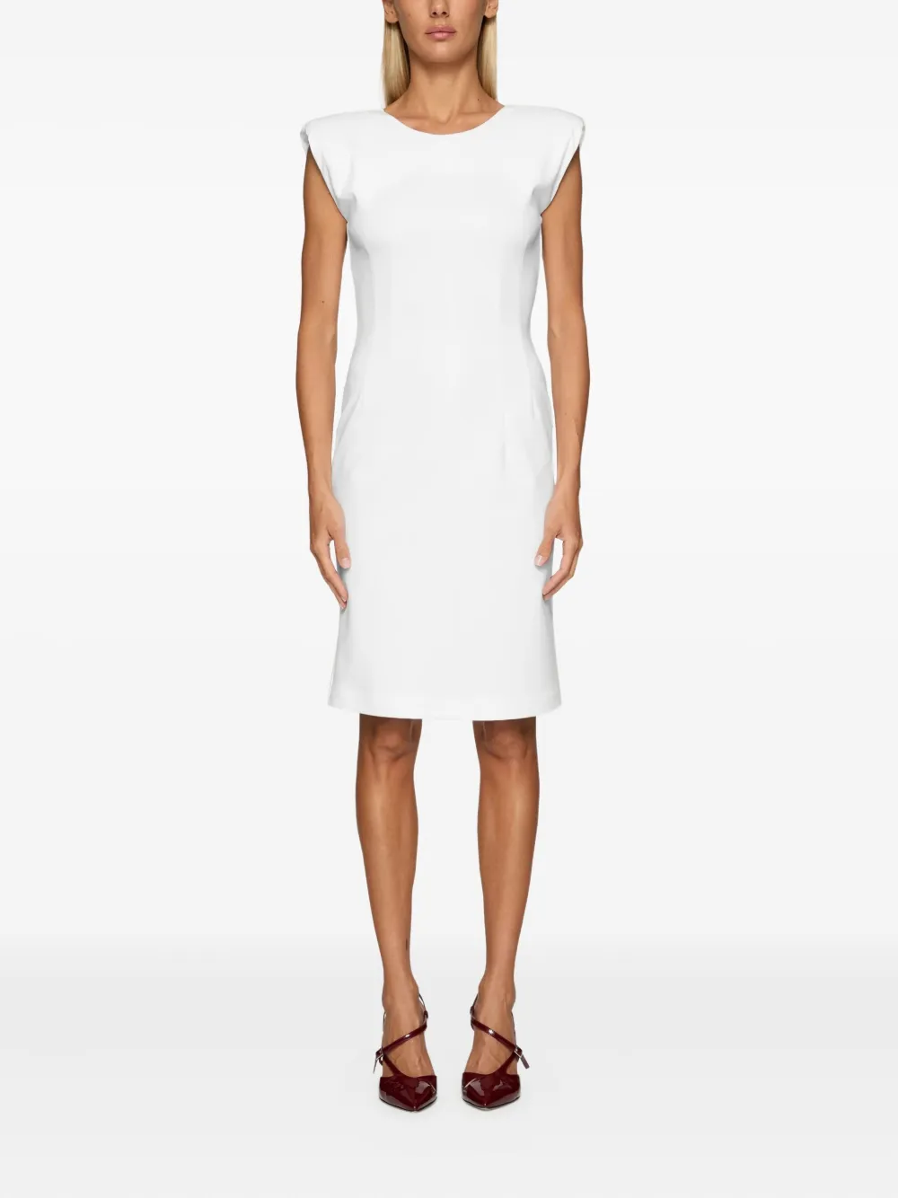 Dondup Padded-shoulder Midi Dress In White