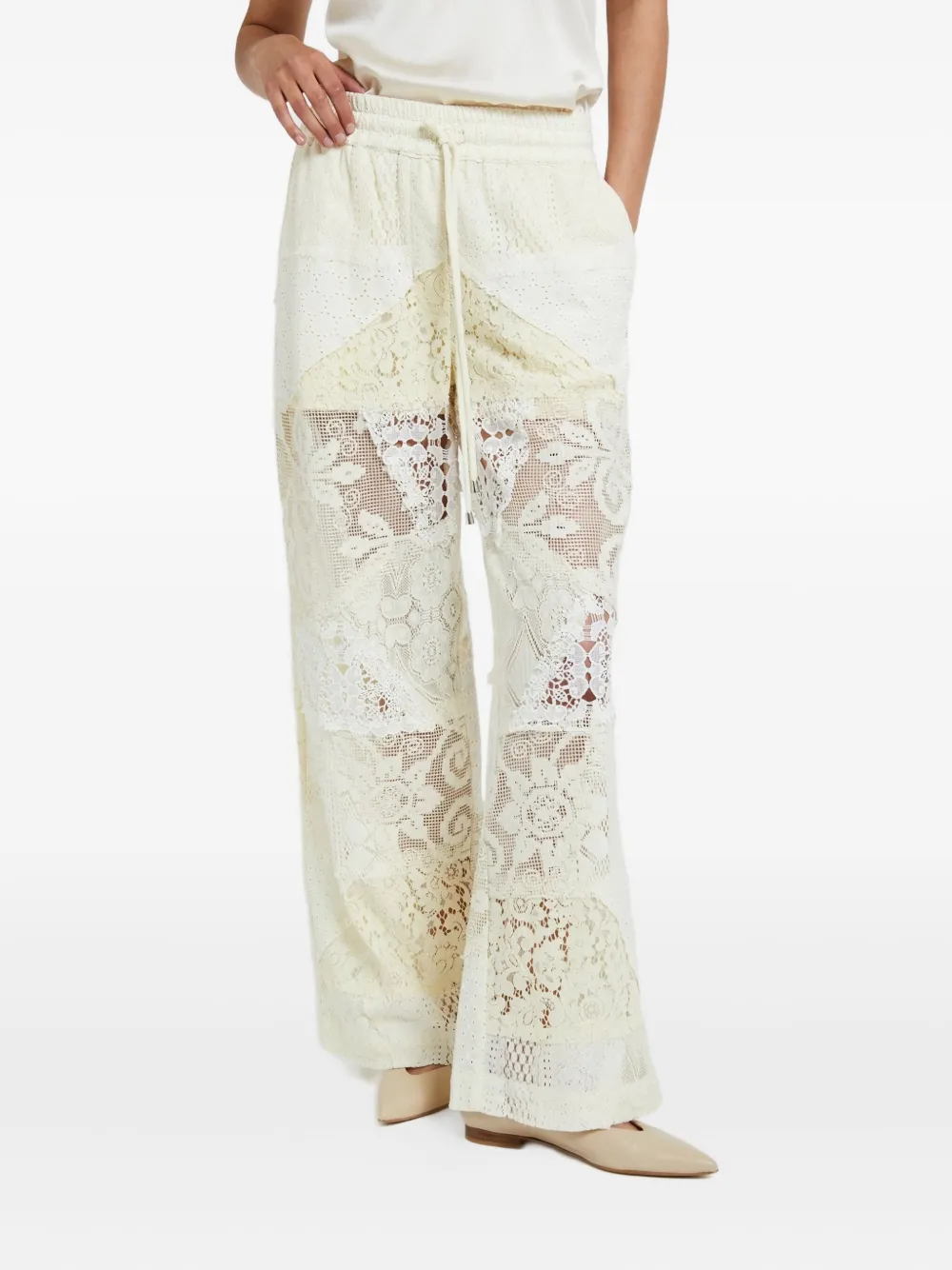 Ottod'Ame Broek met kanten vlakken Beige