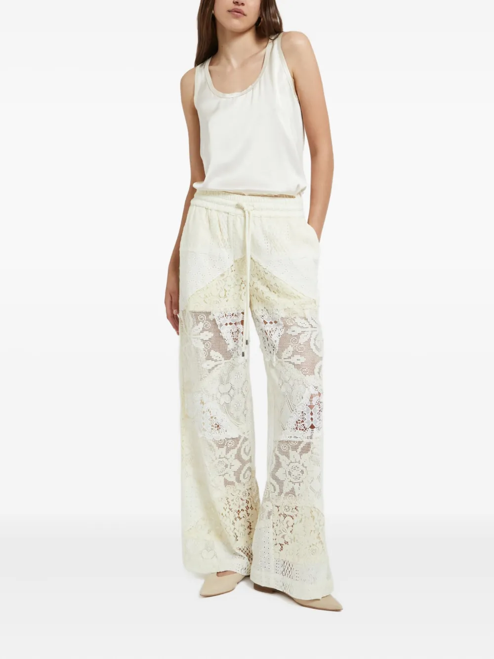 Ottod'Ame lace-panelled trousers - Beige