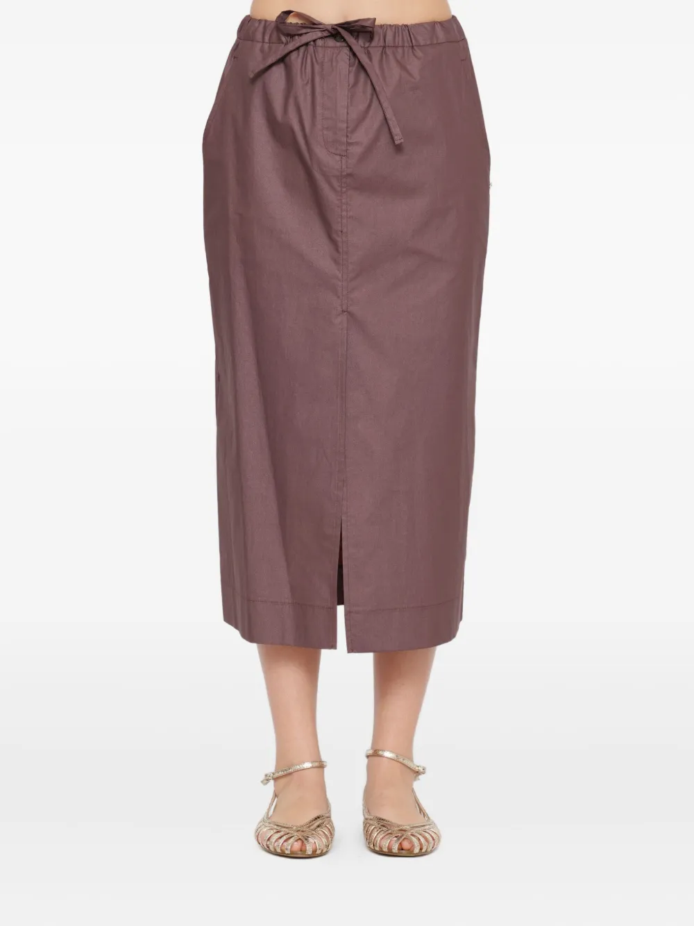 Ottod'ame Drawstring Side-split Midi Skirt In Brown