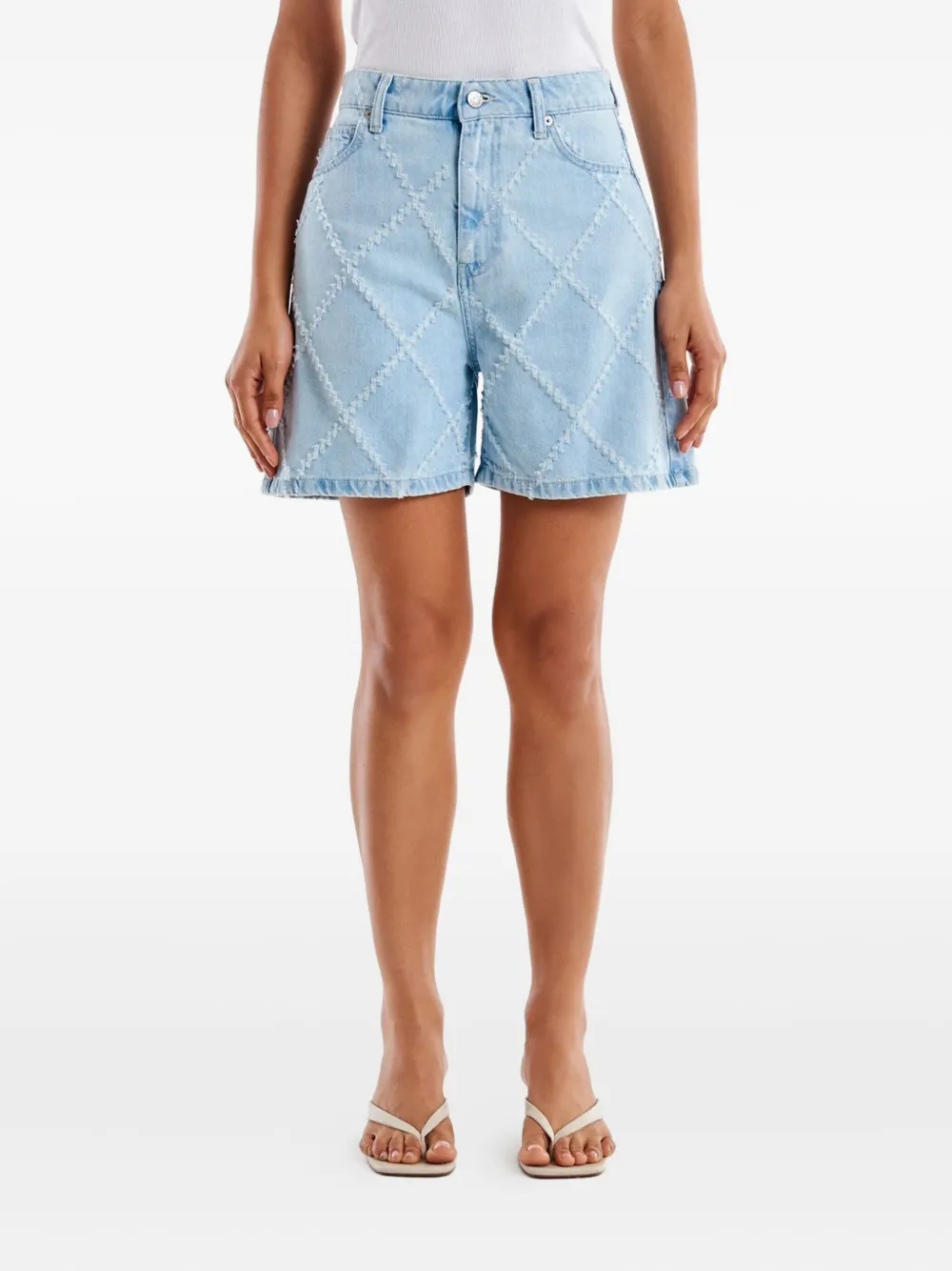 VICOLO Denim shorts met diamantvormige voering Blauw