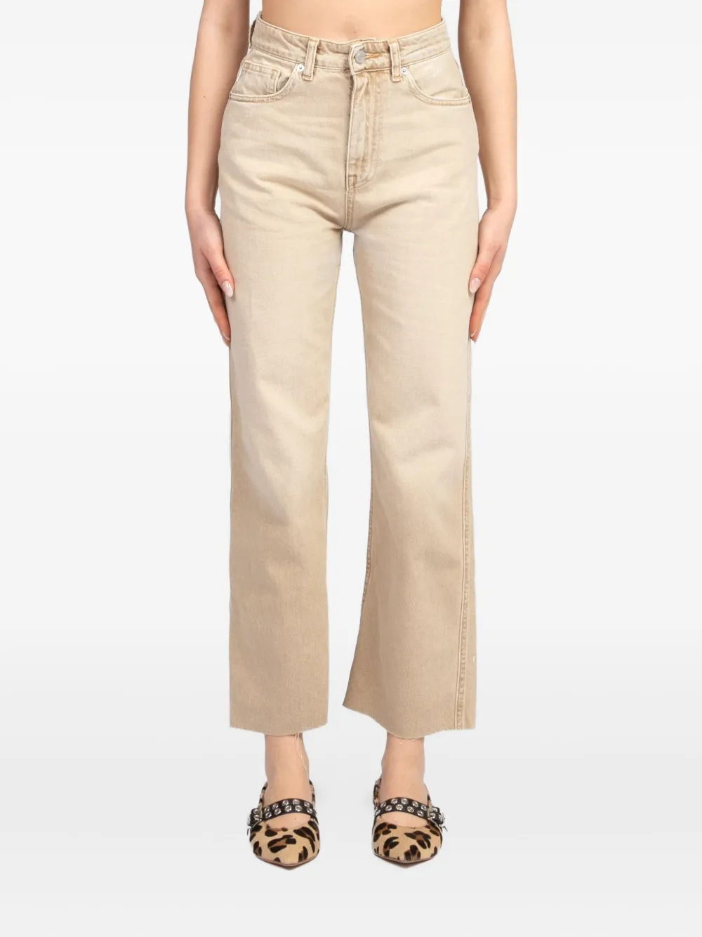 VICOLO Broek met gerafelde afwerking Beige