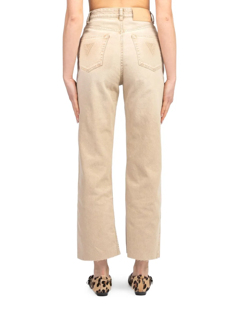 VICOLO Broek met gerafelde afwerking Beige