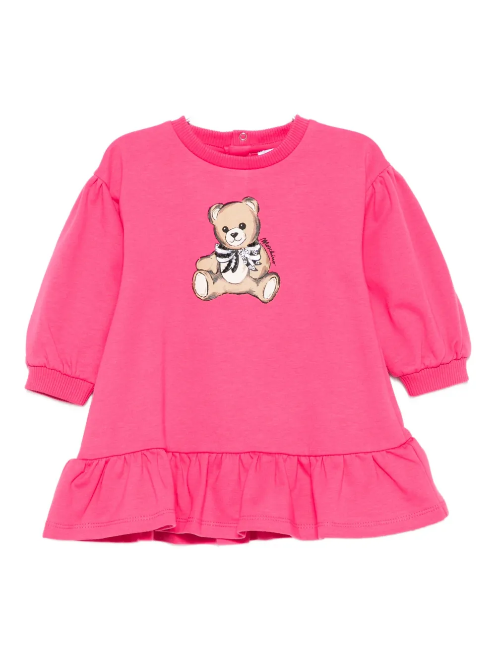 Moschino Kids teddy-print ruffled dress Roze