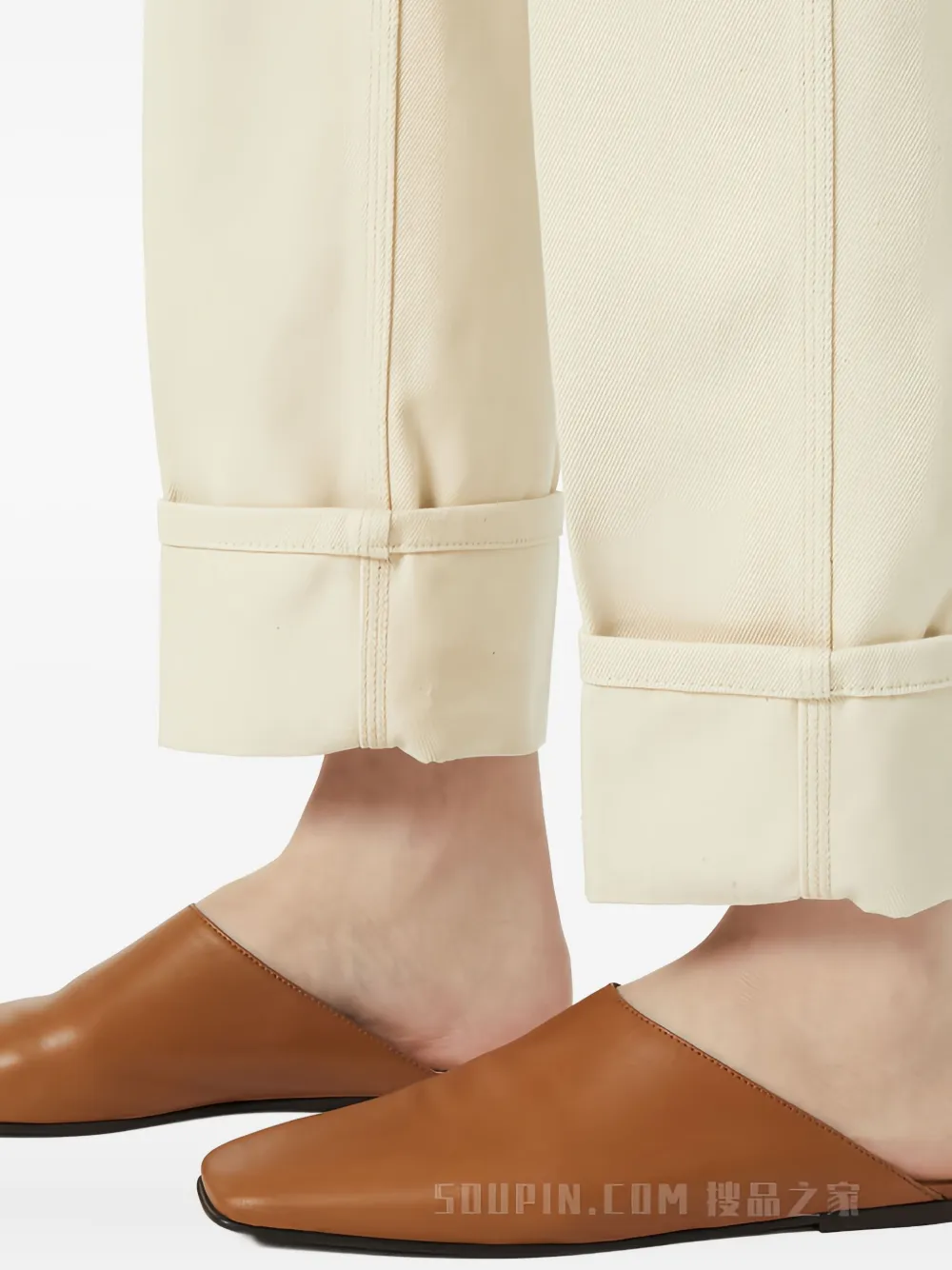Loro Piana Logo-patch Cuffed Cotton Trousers In Neutral