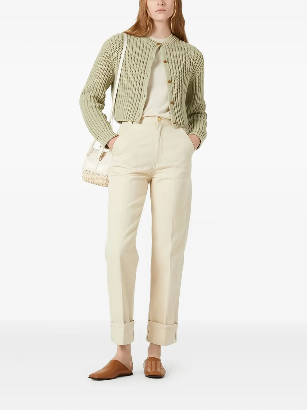 Loro Piana logo-patch cuffed cotton trousers - Beige
