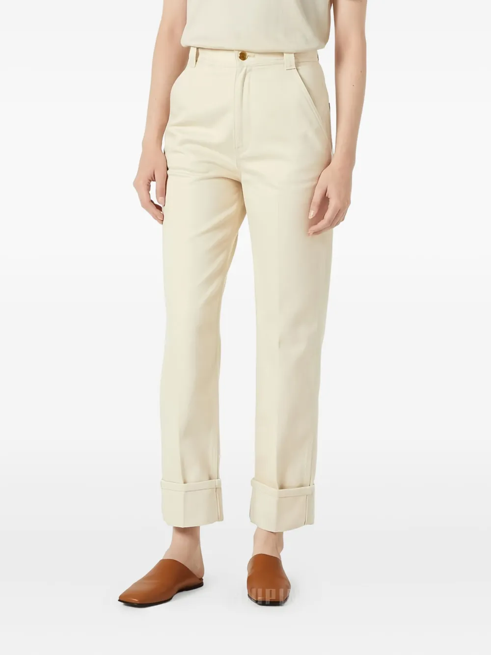 Loro Piana Logo-patch Cuffed Cotton Trousers In Neutral