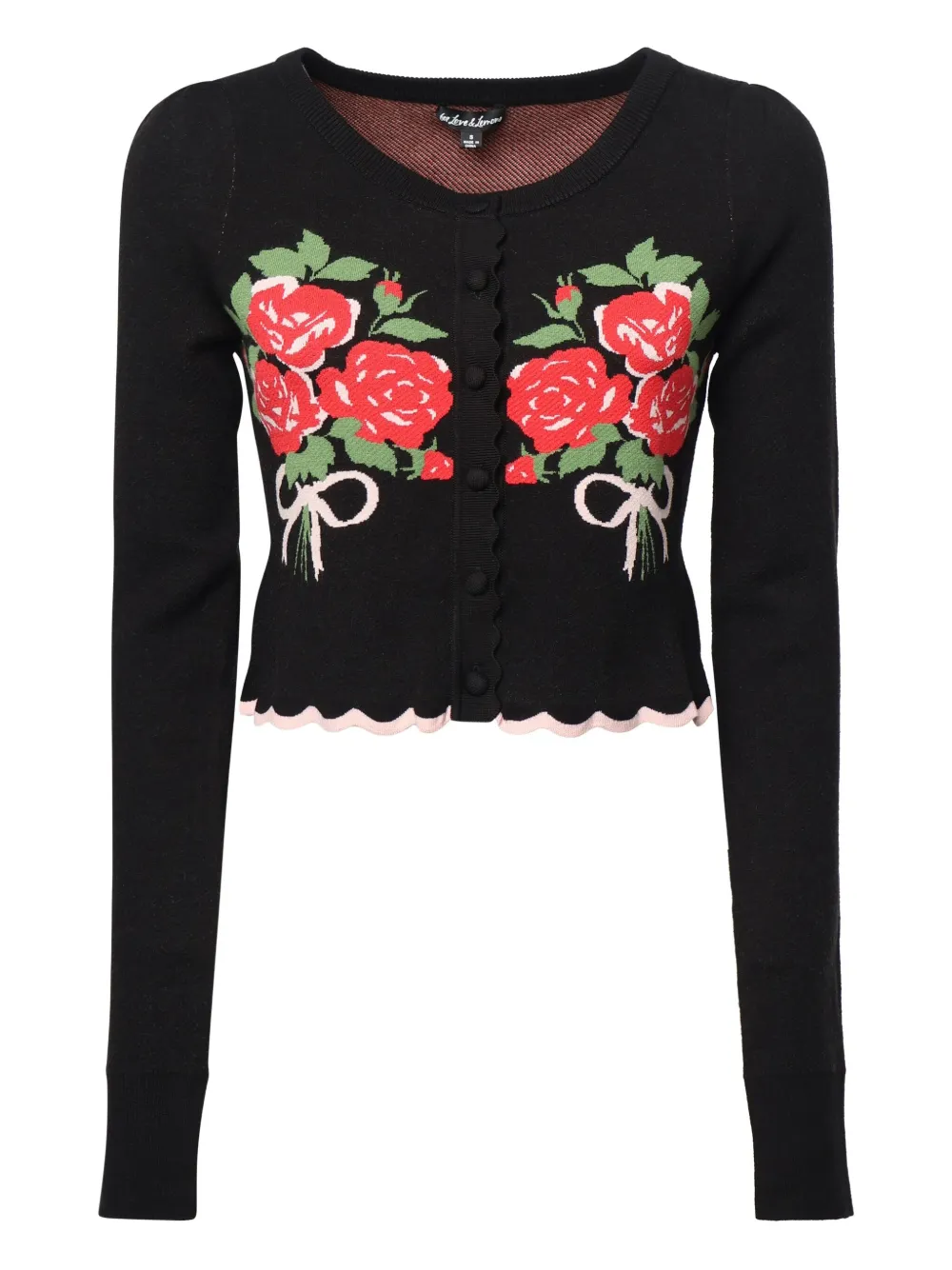 For Love And Lemons roses-detailling scallop-hem cardigan | Black | Image 1