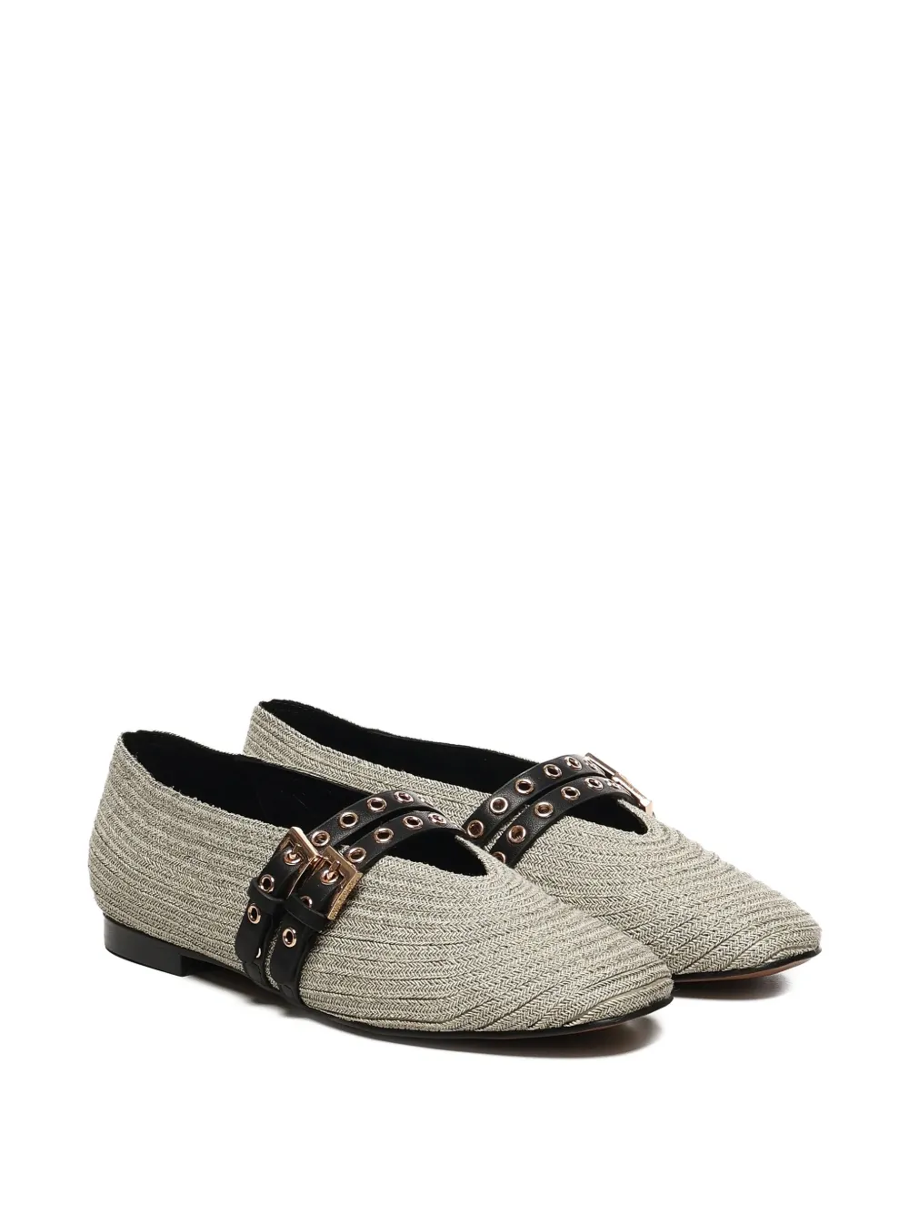 Bibi Lou buckle-strap raffia ballet flats Grey