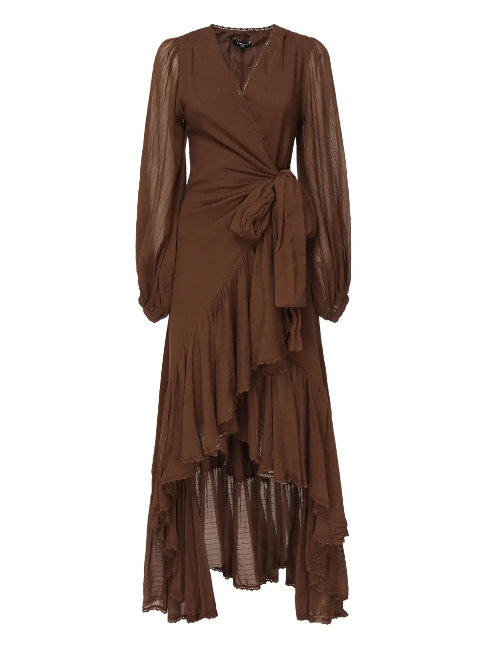 Marciano balloon-sleeve wrap dress | Brown | Image 1
