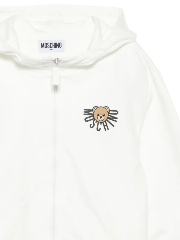 Moschino Kids Felpa Con Stampa orsetto, Zip e Cappuccio Bianco