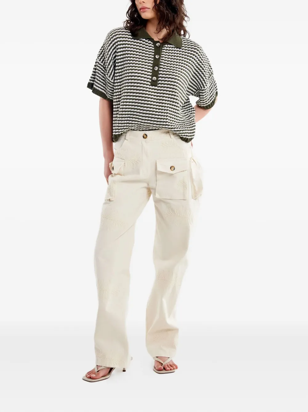 VICOLO embroidered trousers - Beige