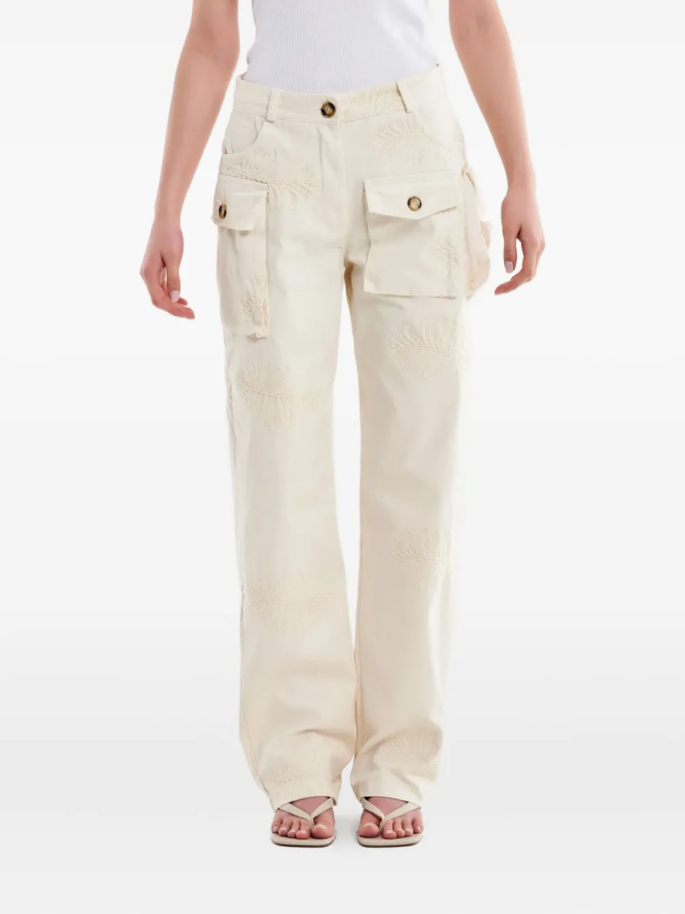 Vicolo Embroidered Trousers In Neutral