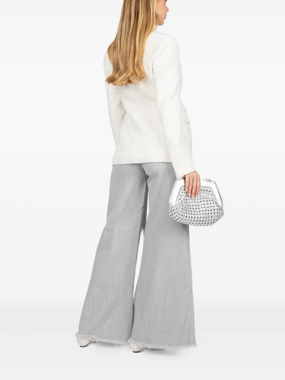 Vicolo Tweed Double-breasted Blazer In White