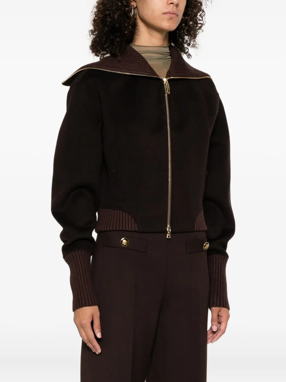 Victoria Beckham high-neck zip-front jacket Bruin