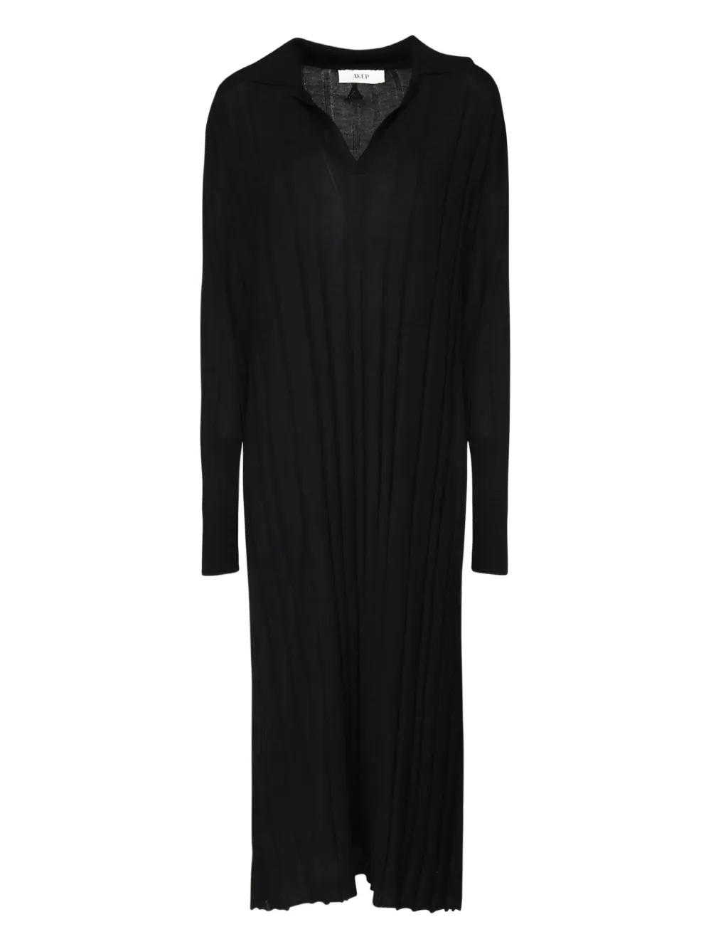 pleated polo-collar maxi dress