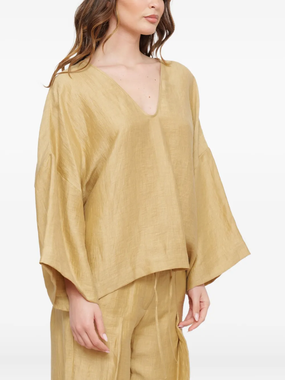 Ottod'ame V-neck Wide-sleeve Top In Blue