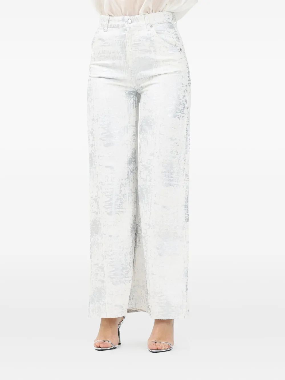 Vicolo Silver-effect Wide-leg Jeans In White