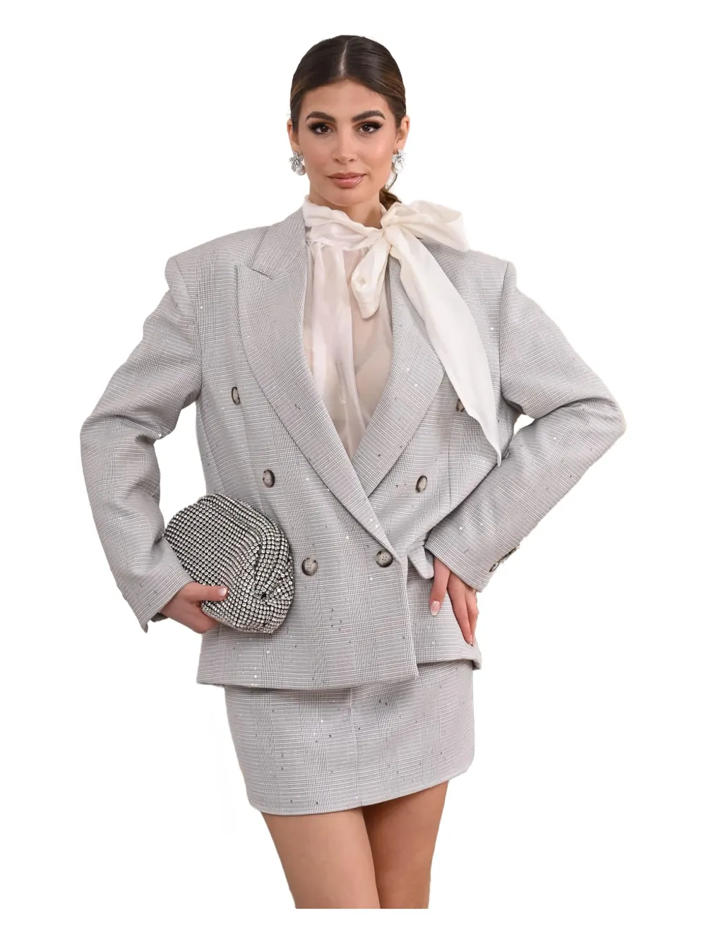 Vicolo Sequin-embellished Double-breasted Blazer In Gray