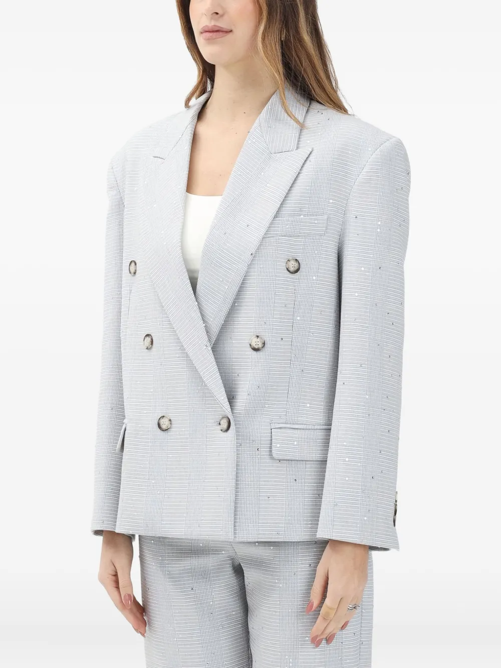 Vicolo Sequin-embellished Double-breasted Blazer In Gray