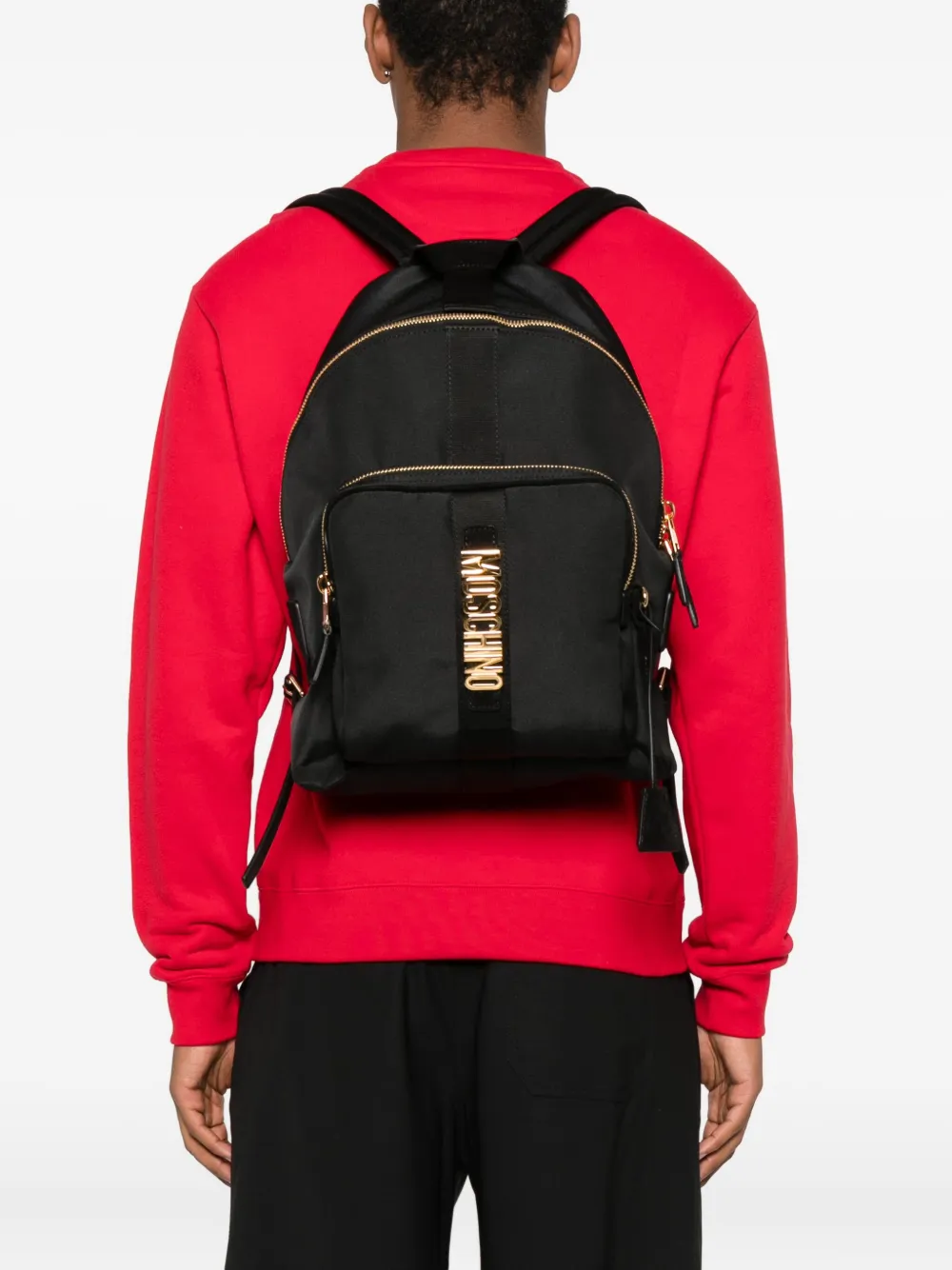 Moschino Rugzak met logoplakkaat en rits Zwart
