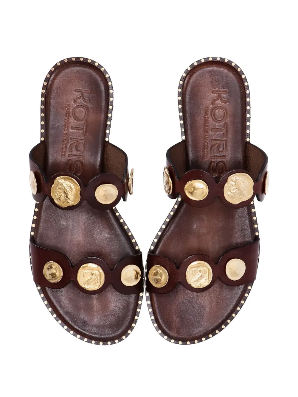 Kotris Sandals Coin-embellished Leather Sandals In Brown