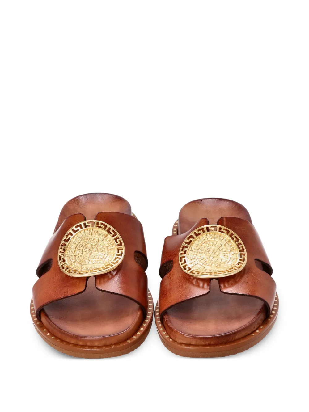 Kotris Sandals Medal-embellished Leather Sandals In Brown