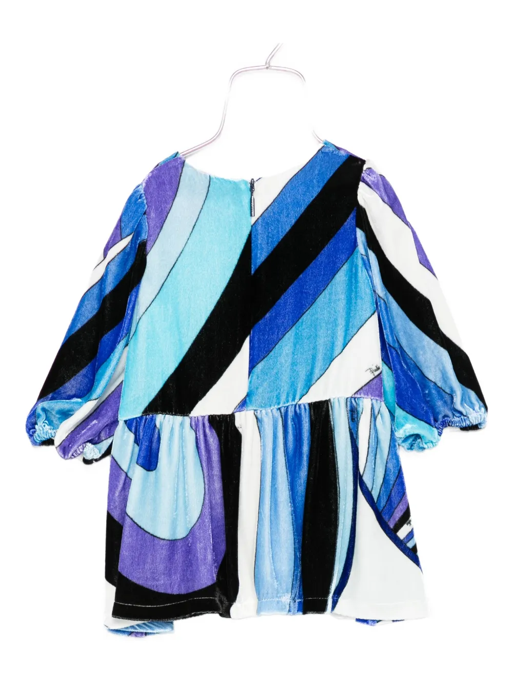 PUCCI Junior geometric-print velvet dress Blauw