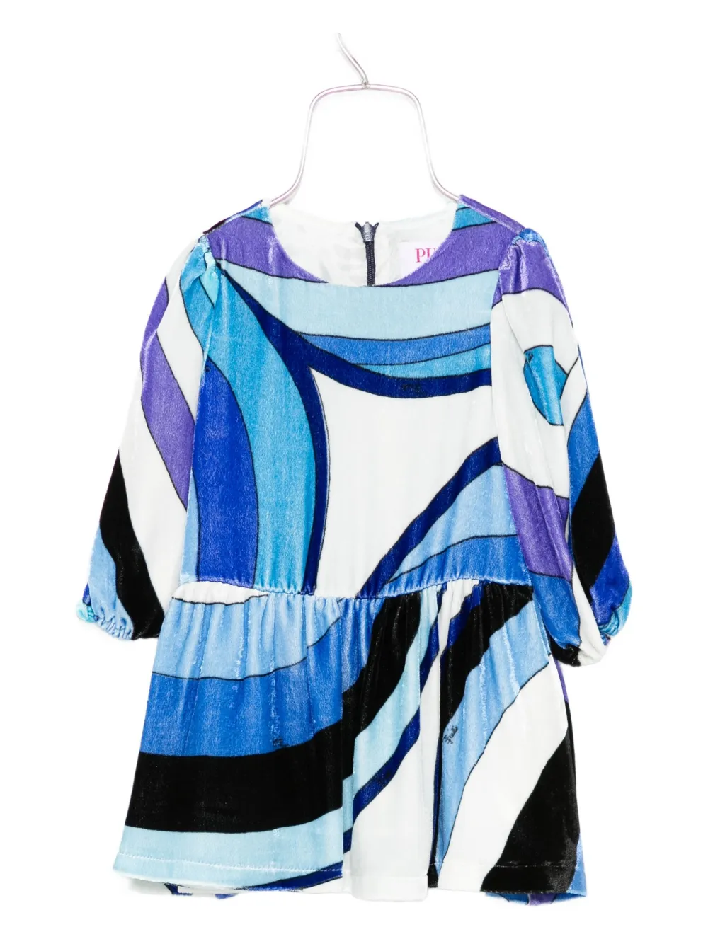 PUCCI Junior geometric-print velvet dress Blauw