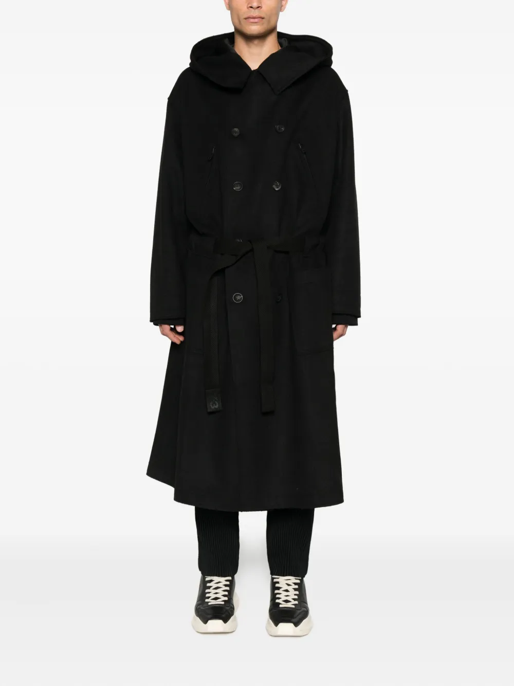 Y-3 Jas met capuchon en dubbele rij knopen Zwart