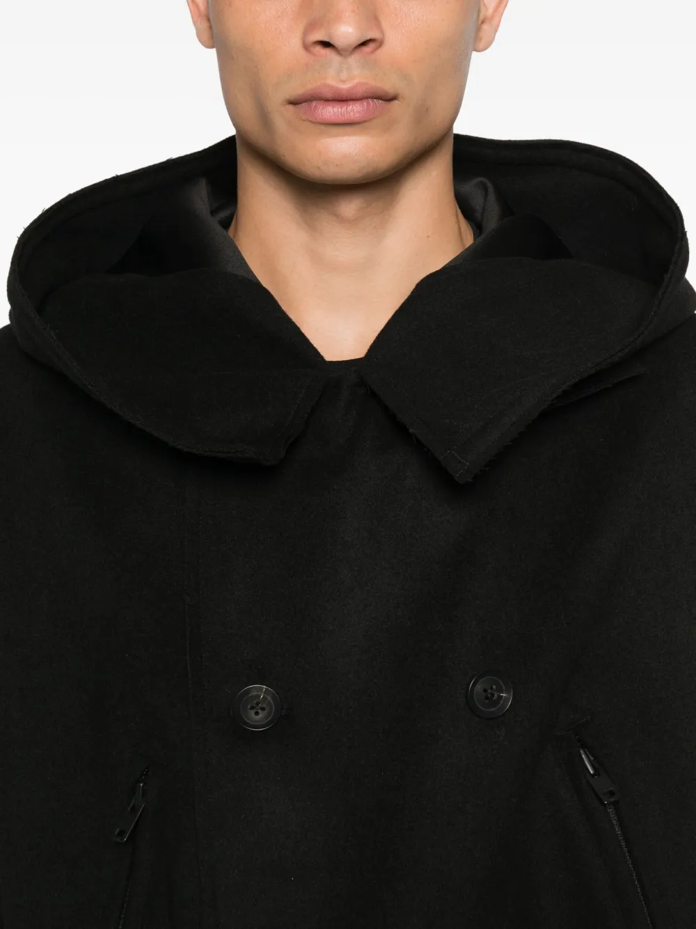 Y-3 Jas met capuchon en dubbele rij knopen Zwart