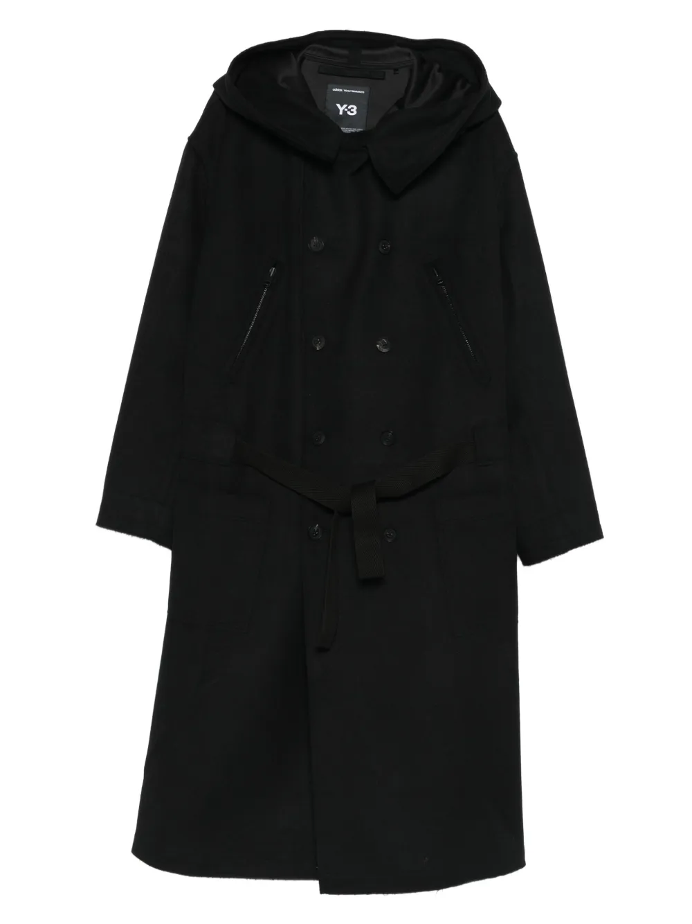 Y-3 Jas met capuchon en dubbele rij knopen Zwart