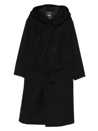 Y-3 Hooded double-breasted Coat | Black | FARFETCH JO