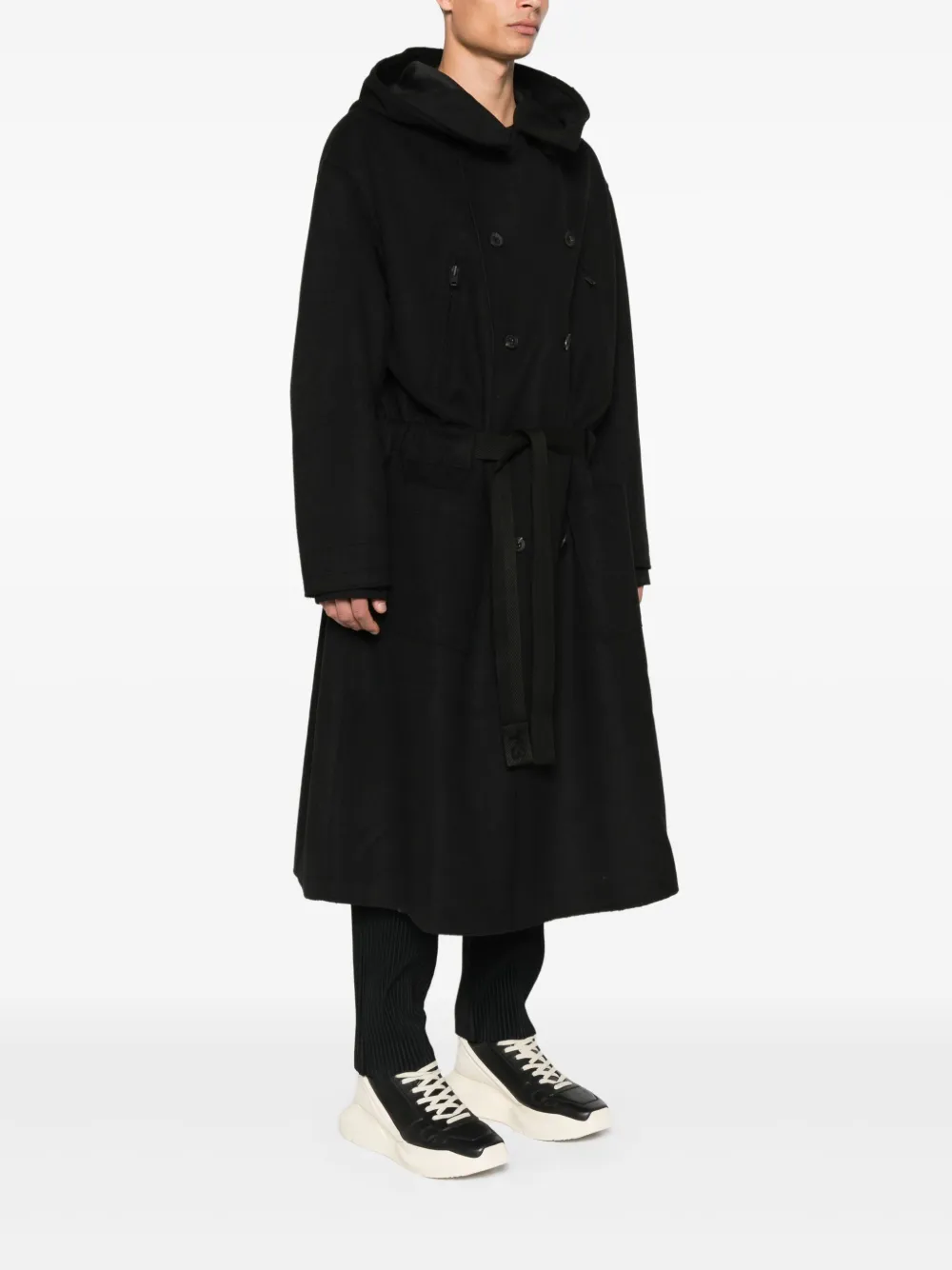 Y-3 Jas met capuchon en dubbele rij knopen Zwart