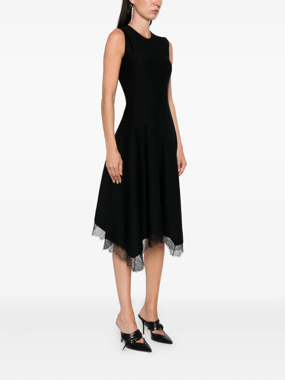 Alexander McQueen Mouwloze jurk met kant Zwart