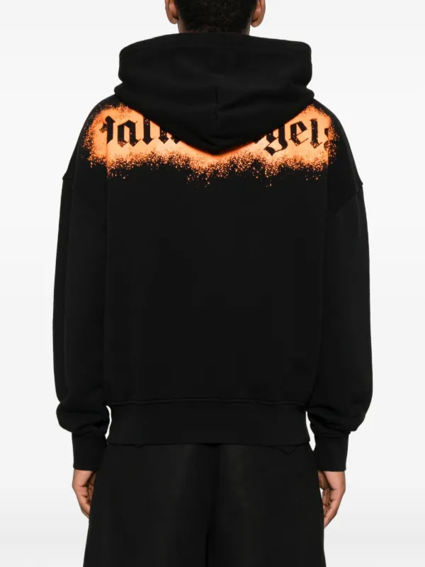 Palm Angels ロゴスプレーベアブラックコットン長袖フーディー Palm Angels spray-effect Hoodie | Black | FARFETCH