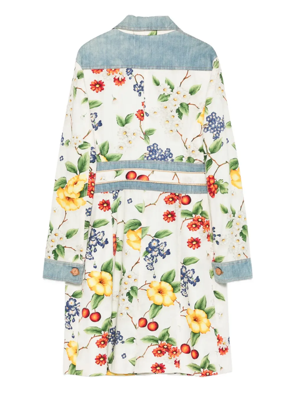 Pre-owned Dolce & Gabbana 2000s Floral-print Denim-trim Coat