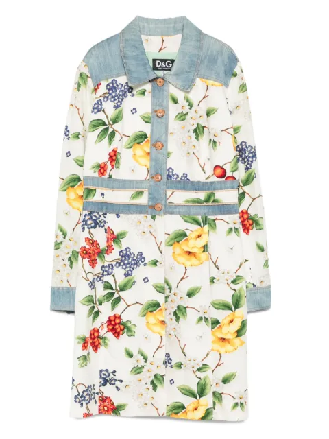 Dolce & Gabbana Pre-Owned 2000s floral-print denim-trim coat