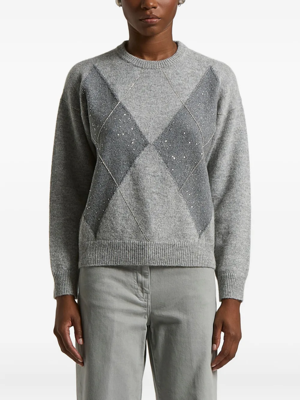 Peserico Argyle Embellished Sweater In Gray