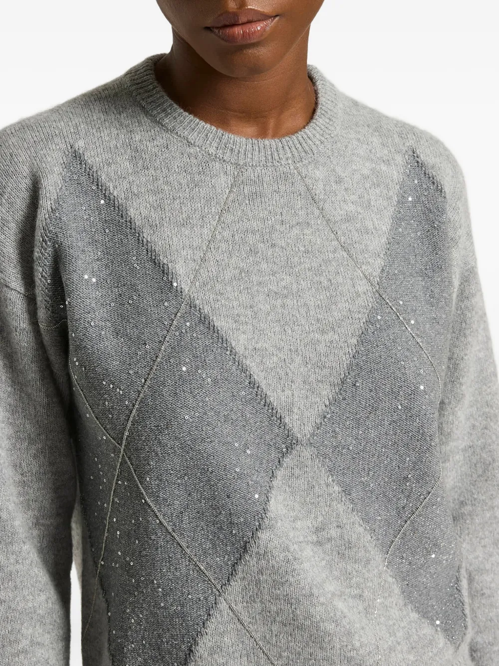 Peserico Argyle Embellished Sweater In Gray