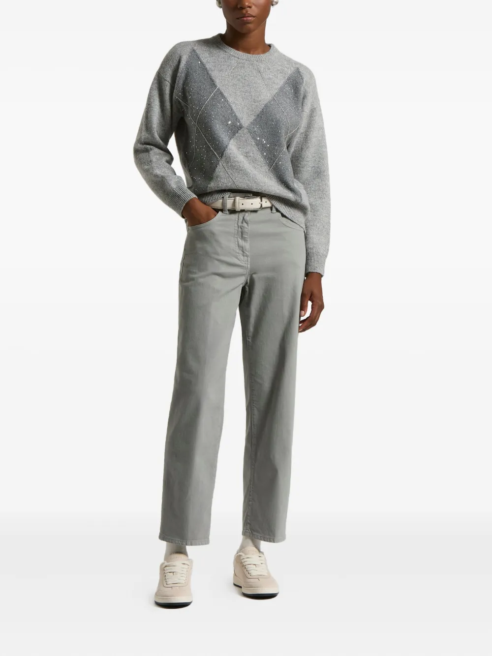 Peserico Argyle Embellished Sweater In Gray