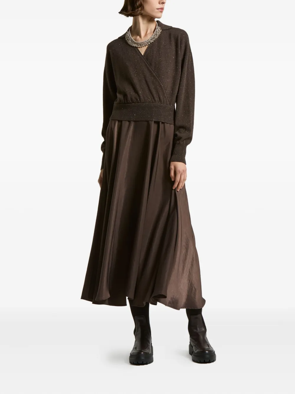 Peserico sparkle-knit A-line midi dress | Brown | Image 1