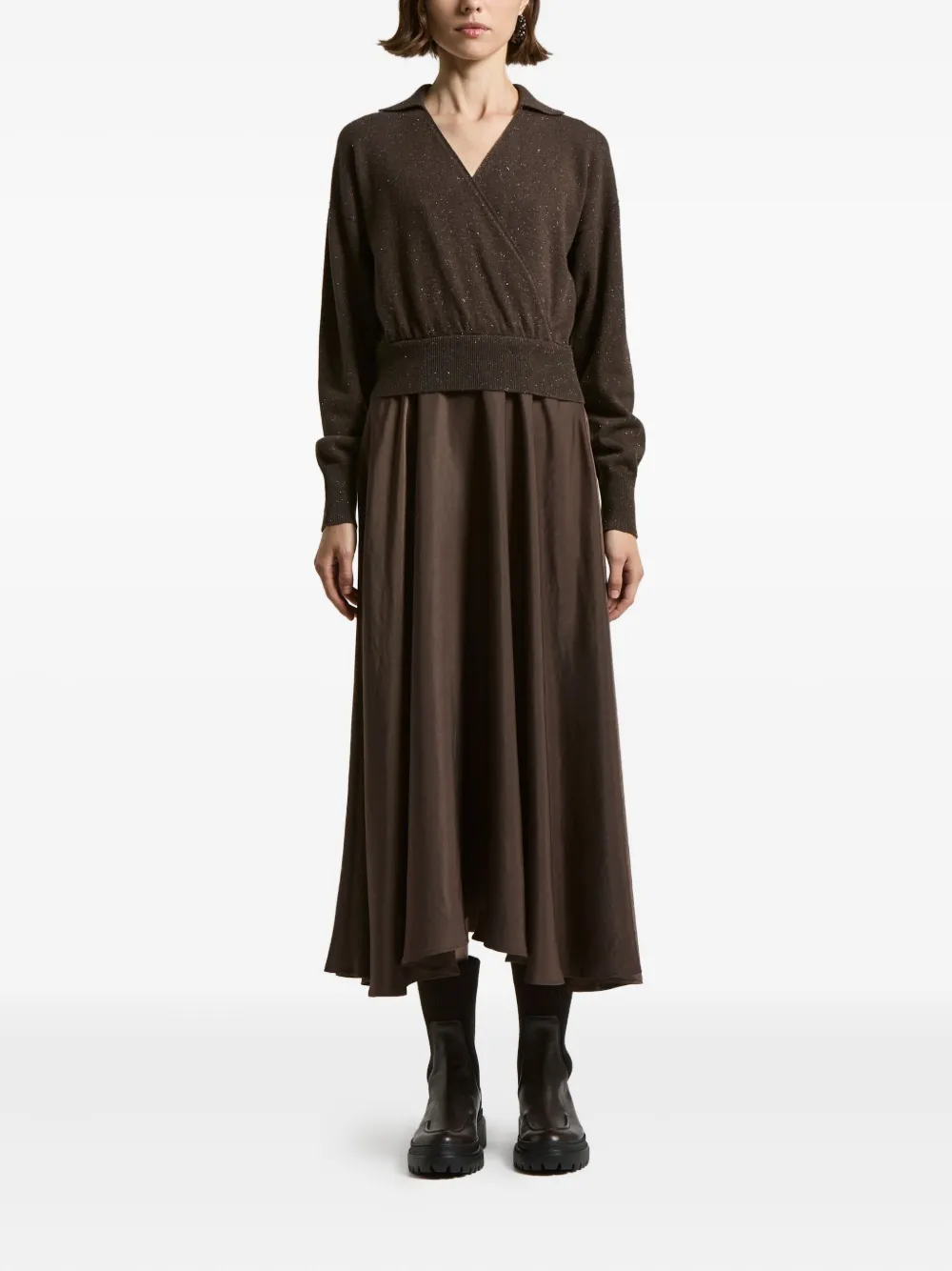 Peserico Sparkle-knit A-line Midi Dress In Brown