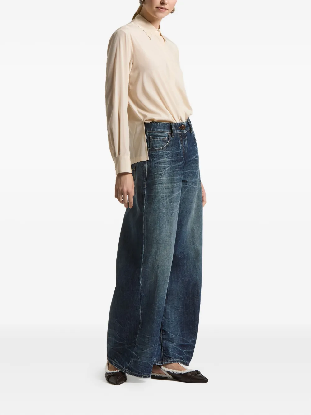 Peserico Embroidered-collar Shirt In Neutral