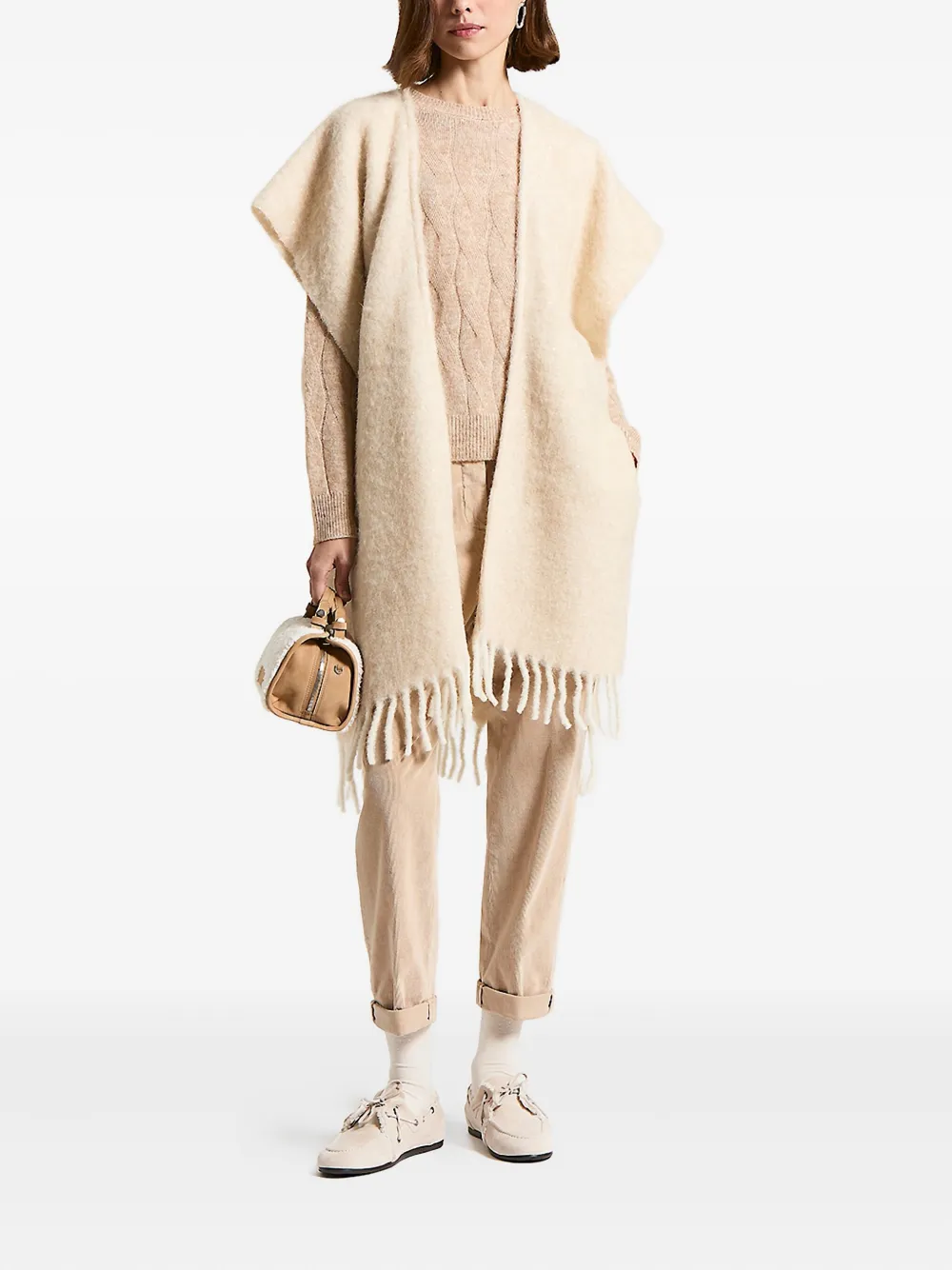 Peserico Sequin-embellished Fringed Cape In Neutral