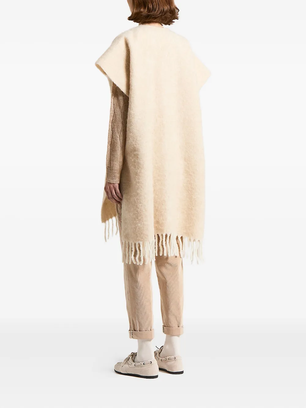 Peserico Sequin-embellished Fringed Cape In Neutral