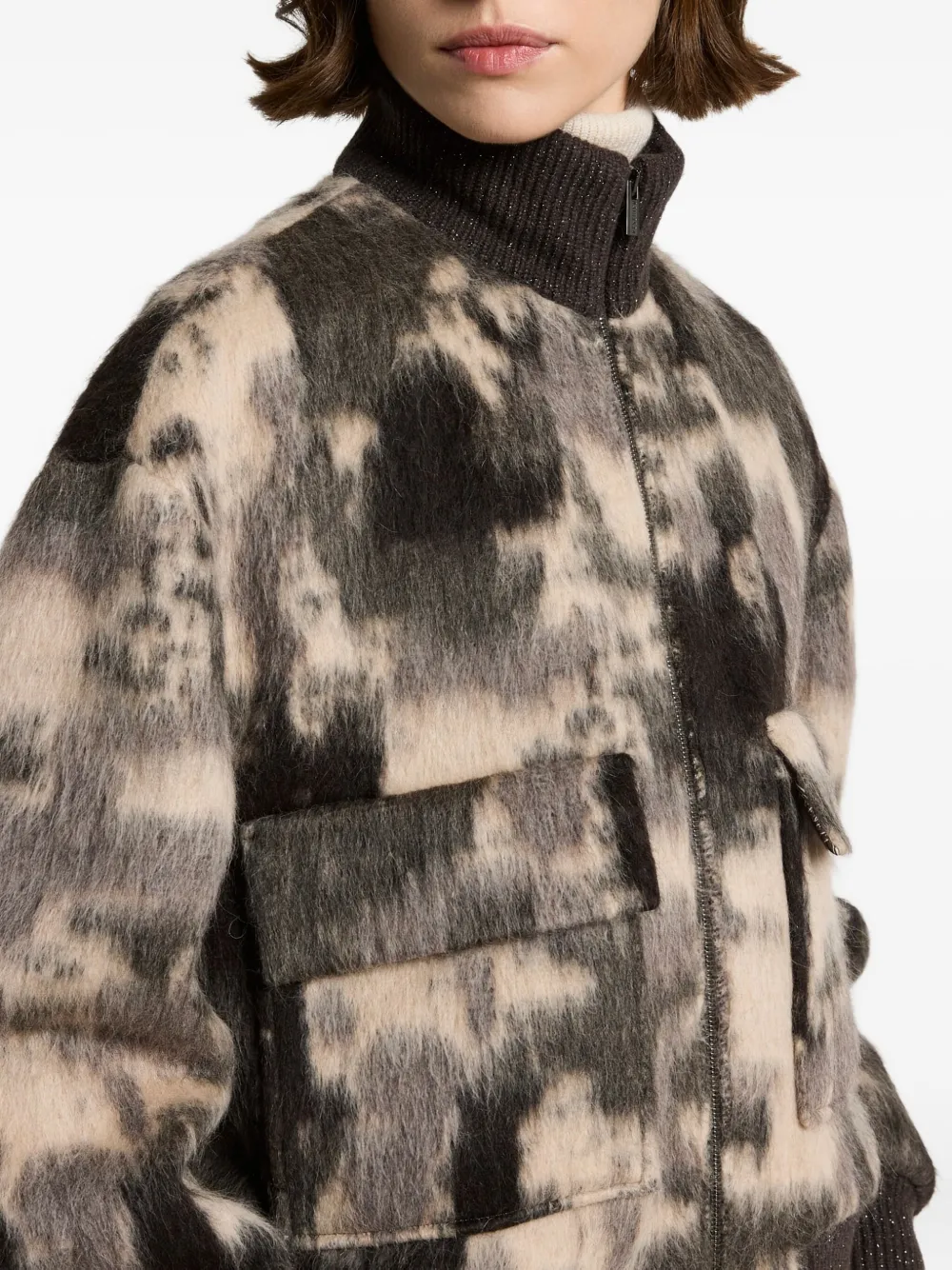 Peserico Camouflage-pattern Zip-front Jacket In Gray