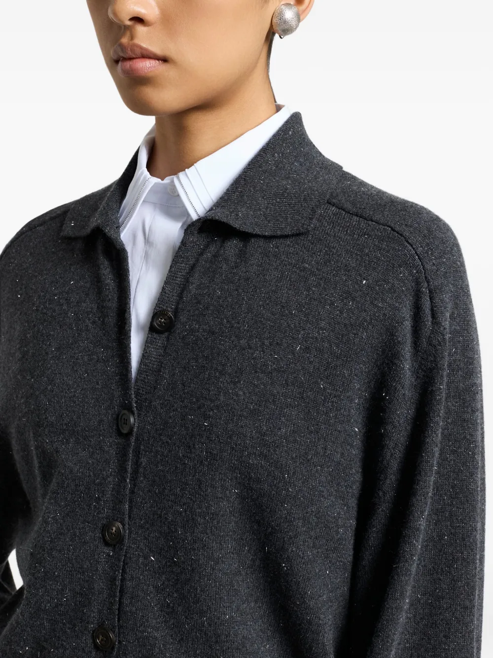 Peserico Speckled-pattern Collared Cardigan In Gray