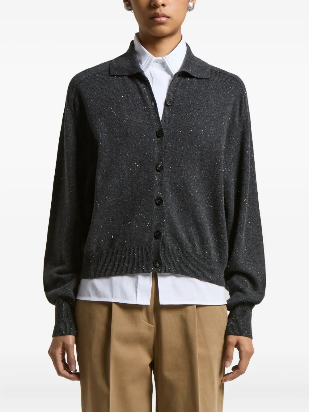 Peserico speckled-pattern collared cardigan | Grey | Image 1