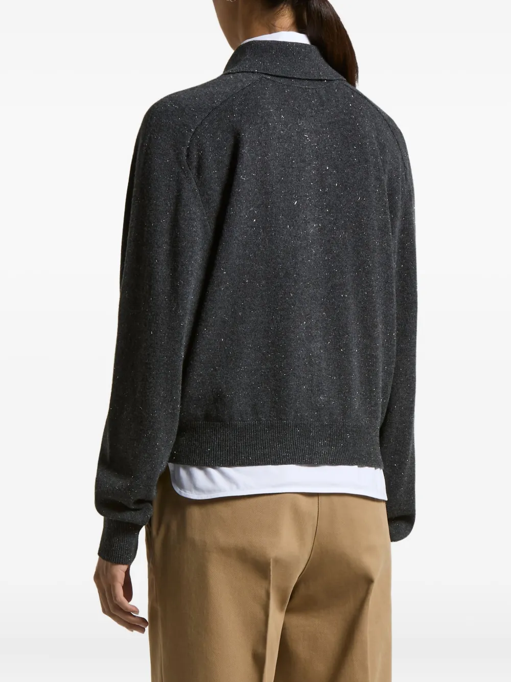 Peserico Speckled-pattern Collared Cardigan In Gray